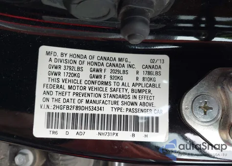 2013 Honda Civic Ex z USA, uszkodzony, nr VIN 2HGFB2F89DH534341